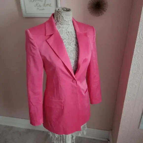 EUC Zara Pink Satin unique Blazer Jacket inside heart pocket love M - Picture 1 of 9